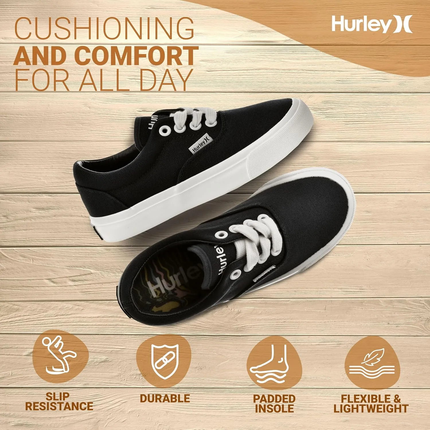 Hurley Marley Kids Lace Up Canvas Sneakers – Low Cut Skateboarding Shoes for Kids, Sports Shoes for Boys and Girls