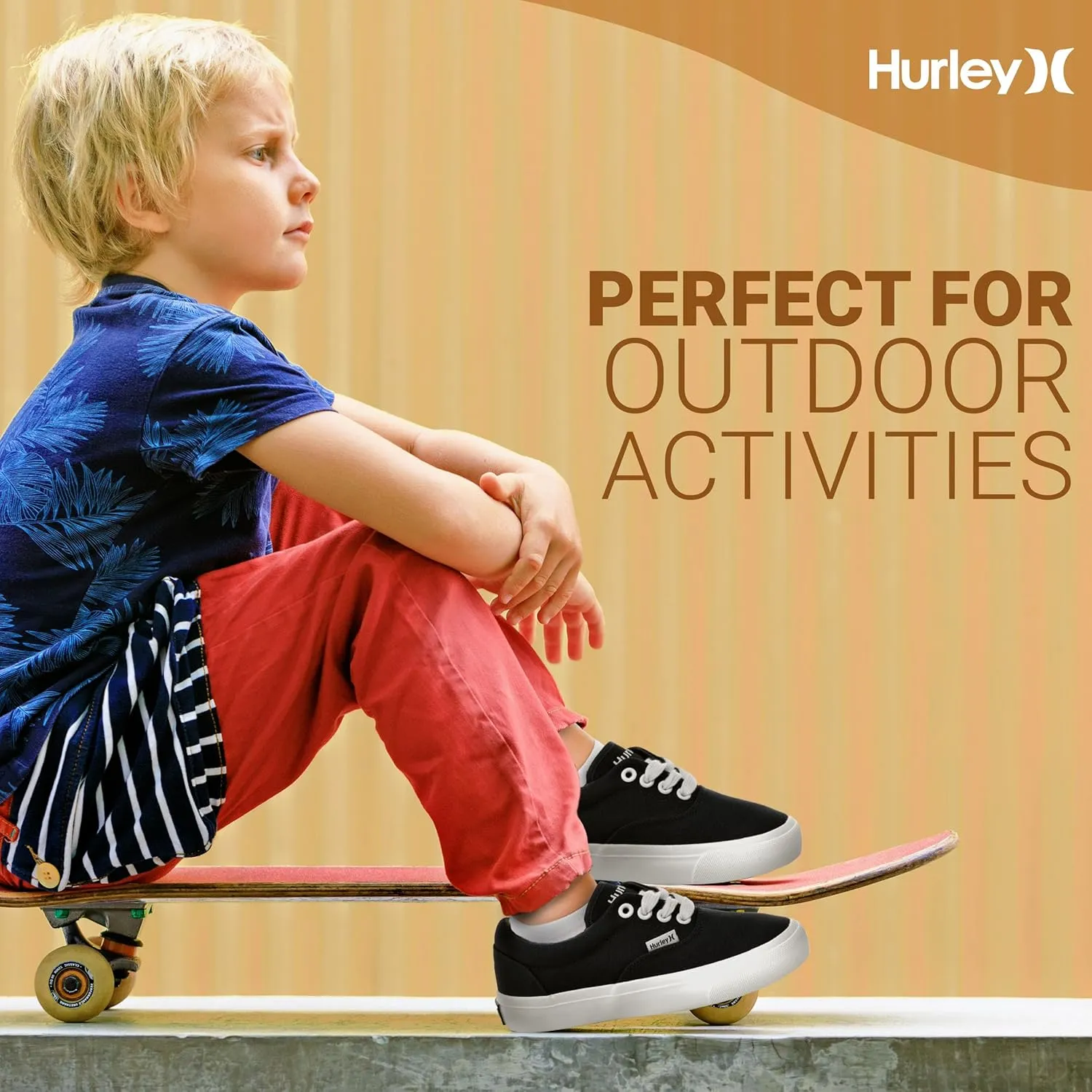 Hurley Marley Kids Lace Up Canvas Sneakers – Low Cut Skateboarding Shoes for Kids, Sports Shoes for Boys and Girls