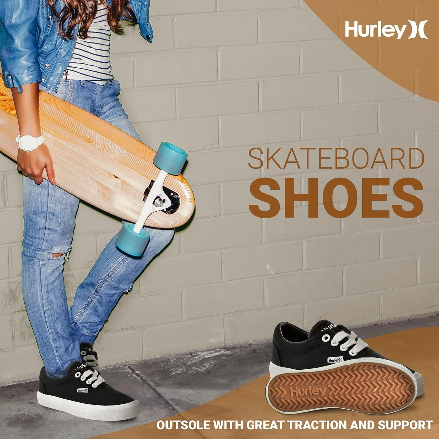Hurley Marley Kids Lace Up Canvas Sneakers – Low Cut Skateboarding Shoes for Kids, Sports Shoes for Boys and Girls