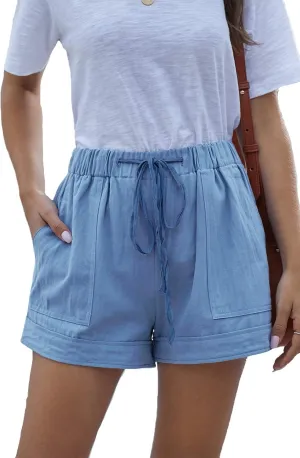 HVEPUO Women Casual Summer Shorts Elastic High Waisted Short Pants with Pockets