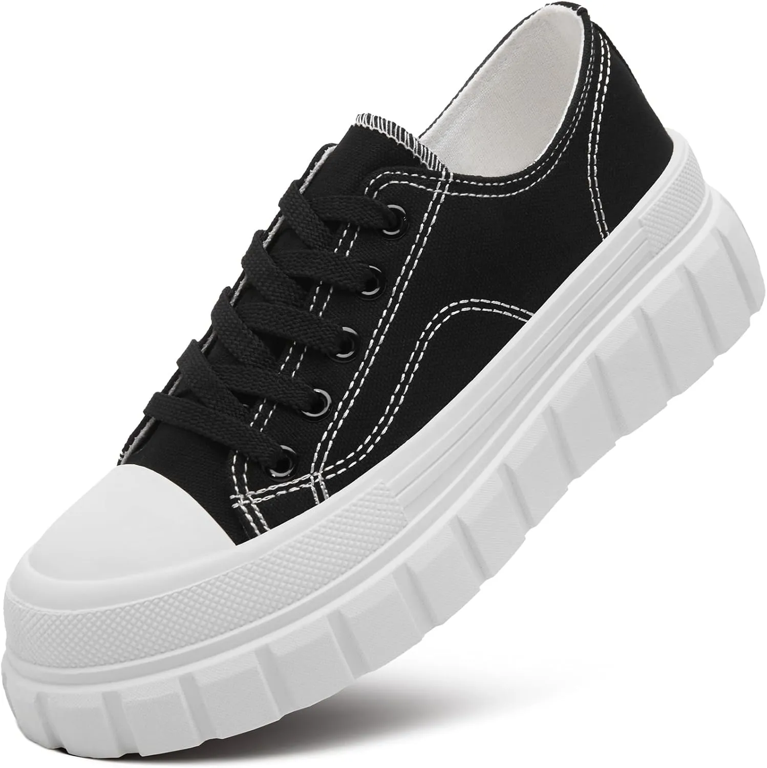 HYPOCRUTE Platform Sneakers for Women Low Top Canvas Shoes Womens Lace Up Platform Shoes Casual Walking Shoes for Women