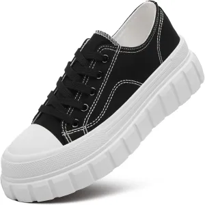 HYPOCRUTE Platform Sneakers for Women Low Top Canvas Shoes Womens Lace Up Platform Shoes Casual Walking Shoes for Women
