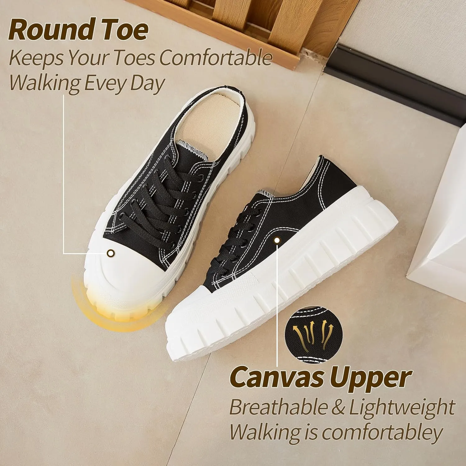 HYPOCRUTE Platform Sneakers for Women Low Top Canvas Shoes Womens Lace Up Platform Shoes Casual Walking Shoes for Women