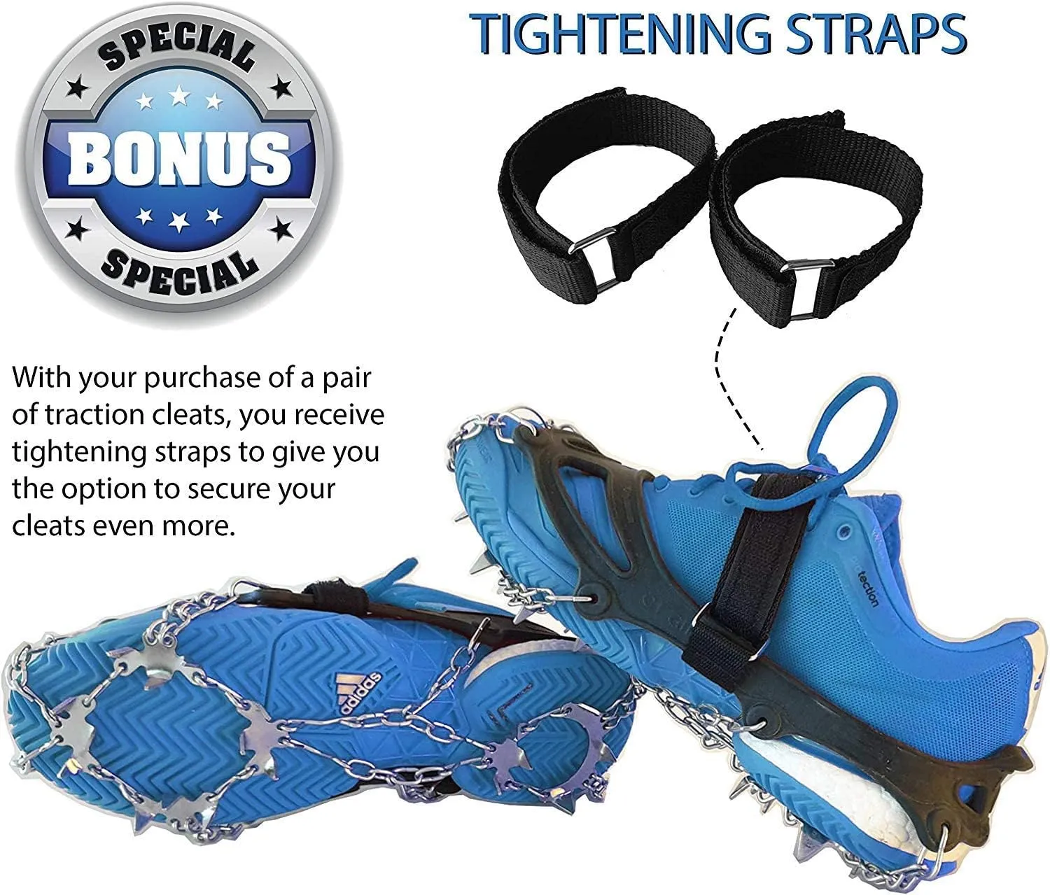 Ice Snow Traction Cleats - Lightweight Crampon Cleats for Walking on Snow & Ice - Anti Slip Grippers Fasten Quickly & Easily Over Footwear - Protable Grips for Shoes and Boots