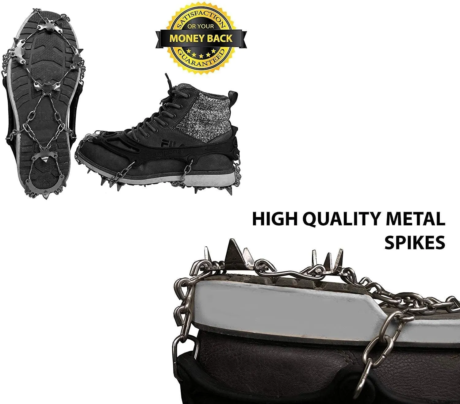 Ice Snow Traction Cleats - Lightweight Crampon Cleats for Walking on Snow & Ice - Anti Slip Grippers Fasten Quickly & Easily Over Footwear - Protable Grips for Shoes and Boots