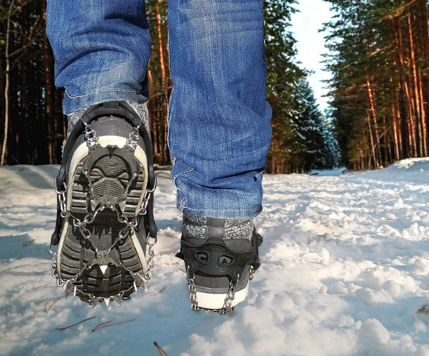 Ice Snow Traction Cleats - Lightweight Crampon Cleats for Walking on Snow & Ice - Anti Slip Grippers Fasten Quickly & Easily Over Footwear - Protable Grips for Shoes and Boots