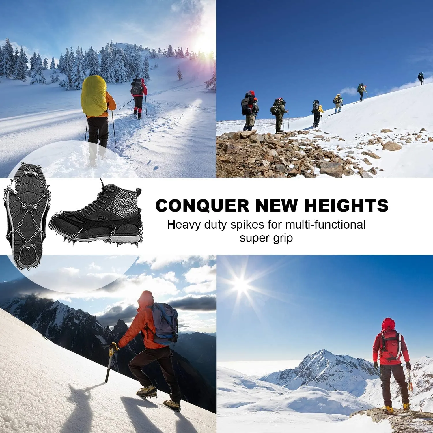 Ice Snow Traction Cleats - Lightweight Crampon Cleats for Walking on Snow & Ice - Anti Slip Grippers Fasten Quickly & Easily Over Footwear - Protable Grips for Shoes and Boots