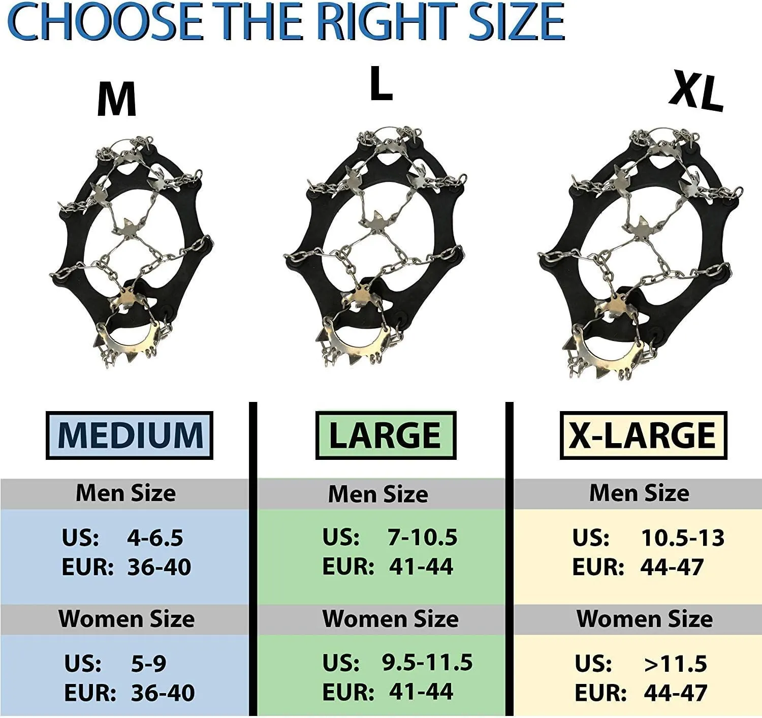 Ice Snow Traction Cleats - Lightweight Crampon Cleats for Walking on Snow & Ice - Anti Slip Grippers Fasten Quickly & Easily Over Footwear - Protable Grips for Shoes and Boots