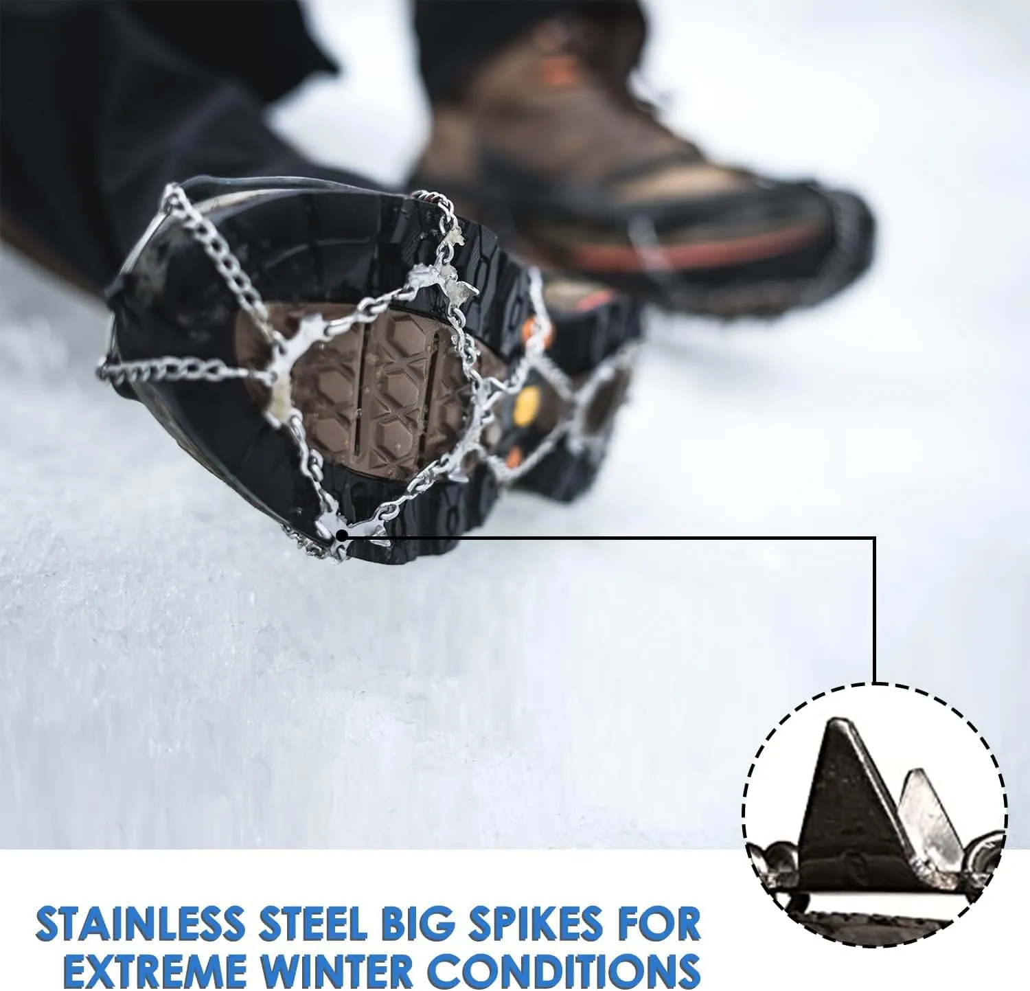 Ice Snow Traction Cleats - Lightweight Crampon Cleats for Walking on Snow & Ice - Anti Slip Grippers Fasten Quickly & Easily Over Footwear - Protable Grips for Shoes and Boots
