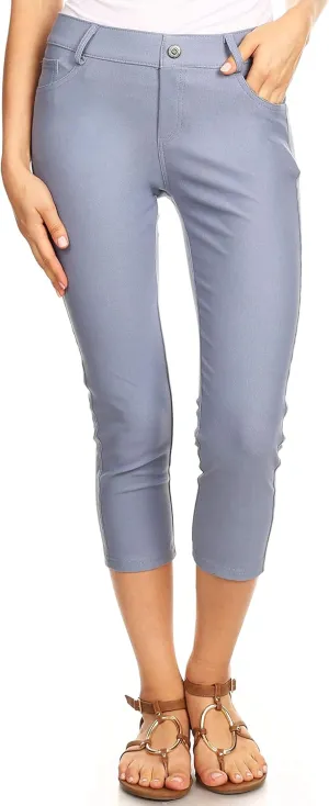 ICONOFLASH Women's 5 Pocket Capri Jeggings True to Size Pull On Skinny Stretch Colored Jean Leggings (Small to Plus 3X Large)
