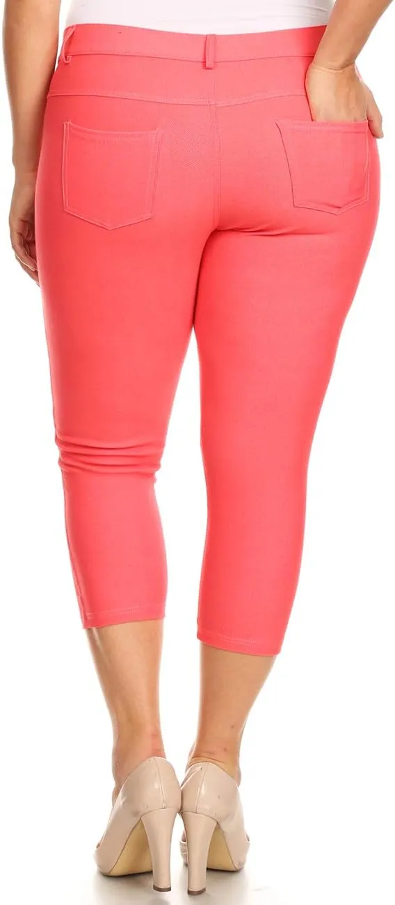 ICONOFLASH Women's 5 Pocket Capri Jeggings True to Size Pull On Skinny Stretch Colored Jean Leggings (Small to Plus 3X Large)