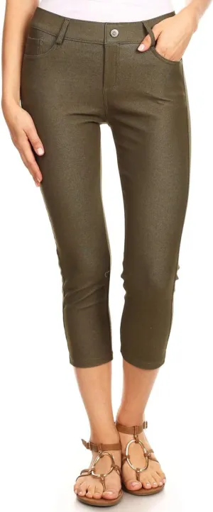 ICONOFLASH Women's 5 Pocket Capri Jeggings True to Size Pull On Skinny Stretch Colored Jean Leggings (Small to Plus 3X Large)