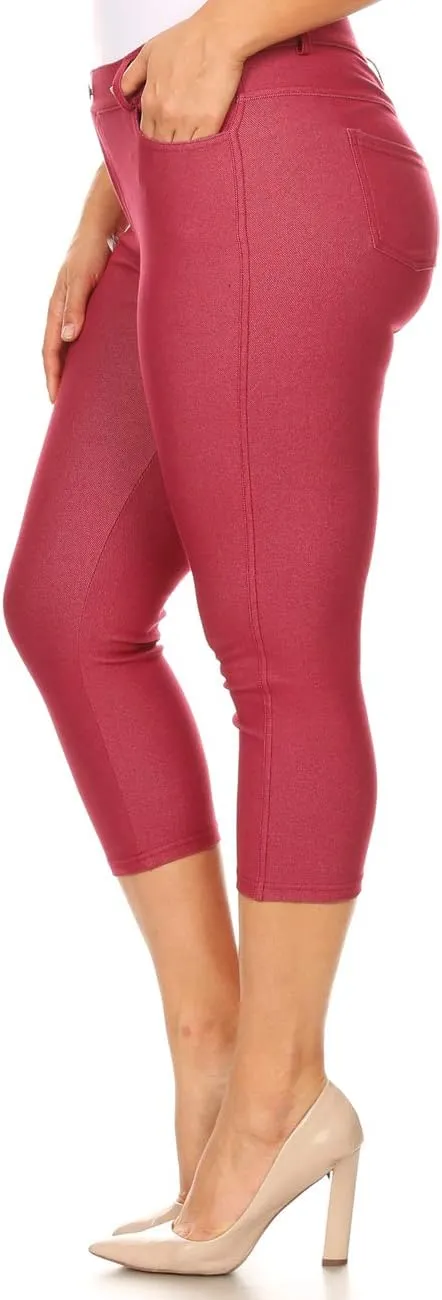 ICONOFLASH Women's 5 Pocket Capri Jeggings True to Size Pull On Skinny Stretch Colored Jean Leggings (Small to Plus 3X Large)
