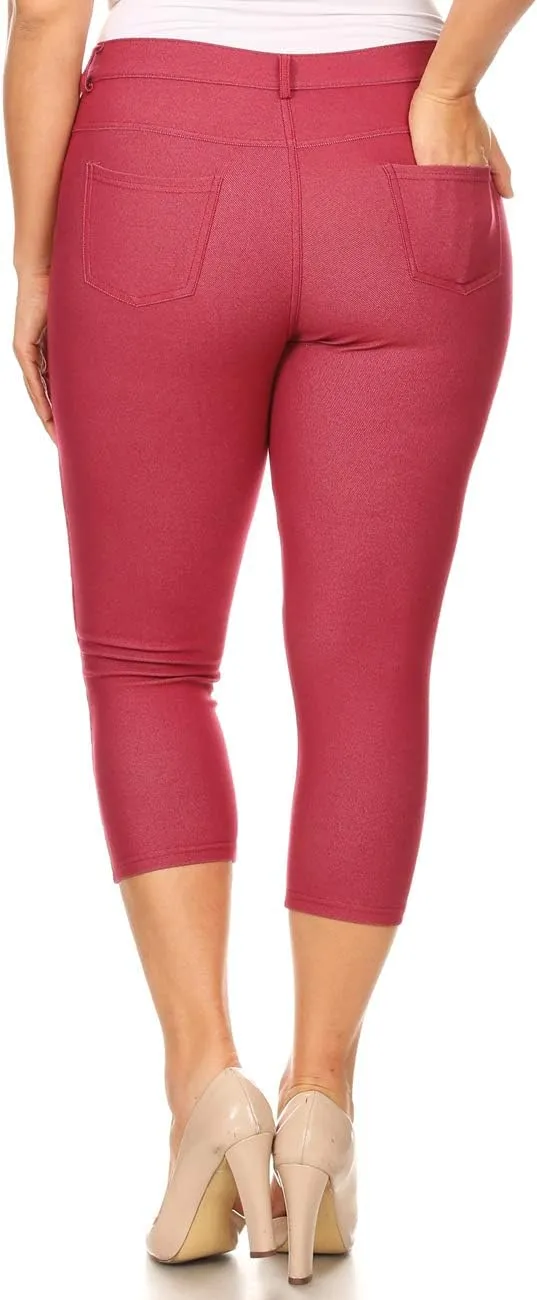 ICONOFLASH Women's 5 Pocket Capri Jeggings True to Size Pull On Skinny Stretch Colored Jean Leggings (Small to Plus 3X Large)