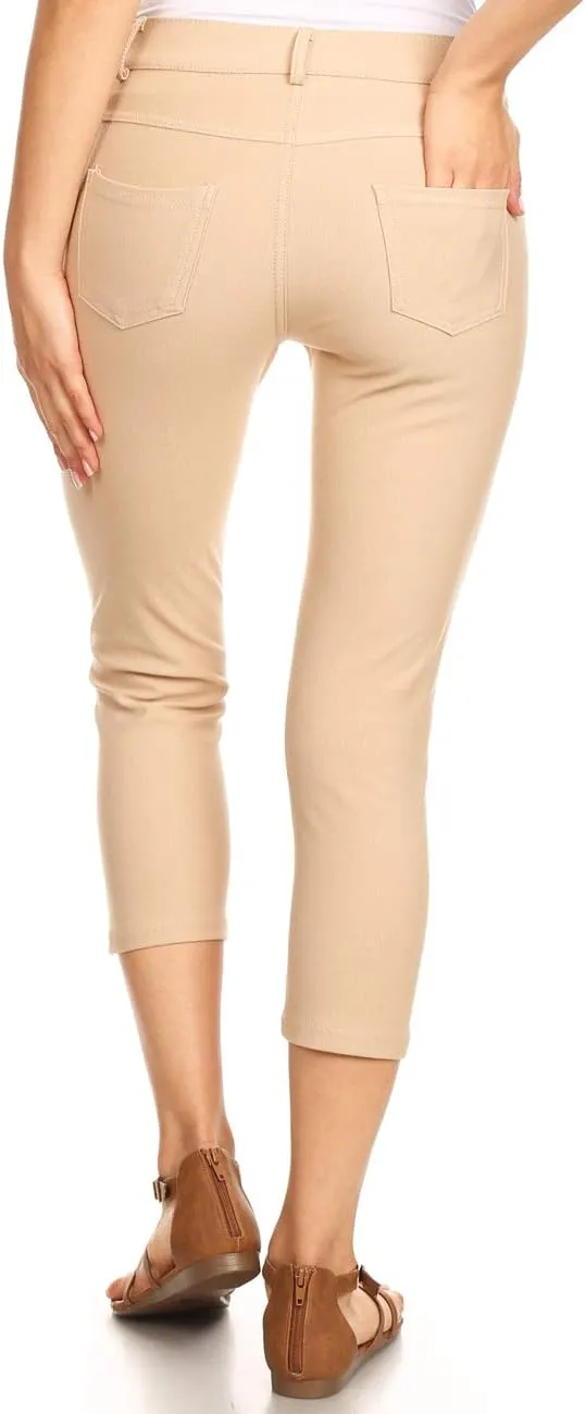 ICONOFLASH Women's 5 Pocket Capri Jeggings True to Size Pull On Skinny Stretch Colored Jean Leggings (Small to Plus 3X Large)