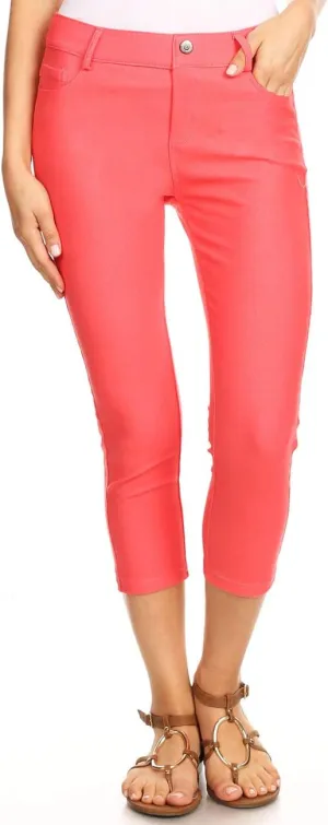 ICONOFLASH Women's 5 Pocket Capri Jeggings True to Size Pull On Skinny Stretch Colored Jean Leggings (Small to Plus 3X Large)
