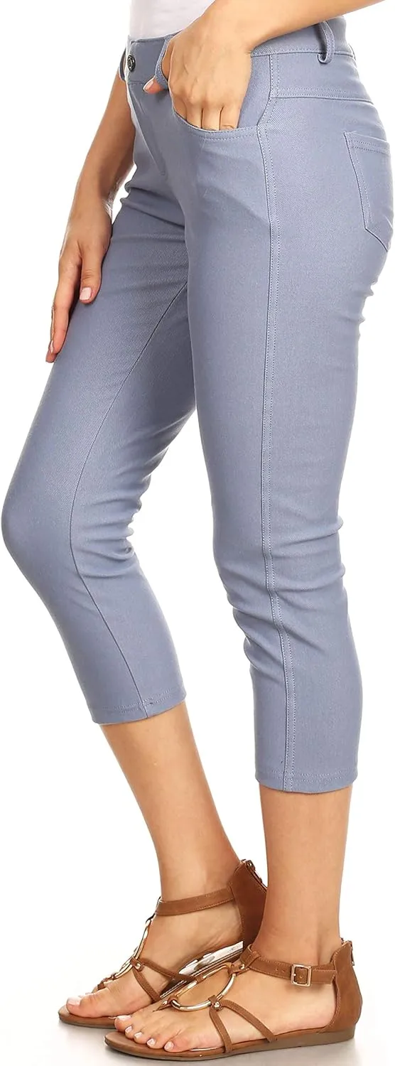 ICONOFLASH Women's 5 Pocket Capri Jeggings True to Size Pull On Skinny Stretch Colored Jean Leggings (Small to Plus 3X Large)