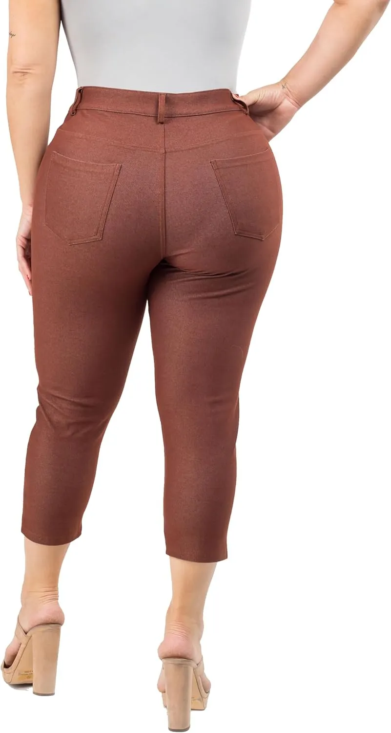 ICONOFLASH Women's 5 Pocket Capri Jeggings True to Size Pull On Skinny Stretch Colored Jean Leggings (Small to Plus 3X Large)