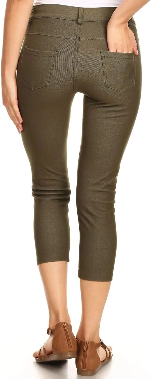 ICONOFLASH Women's 5 Pocket Capri Jeggings True to Size Pull On Skinny Stretch Colored Jean Leggings (Small to Plus 3X Large)