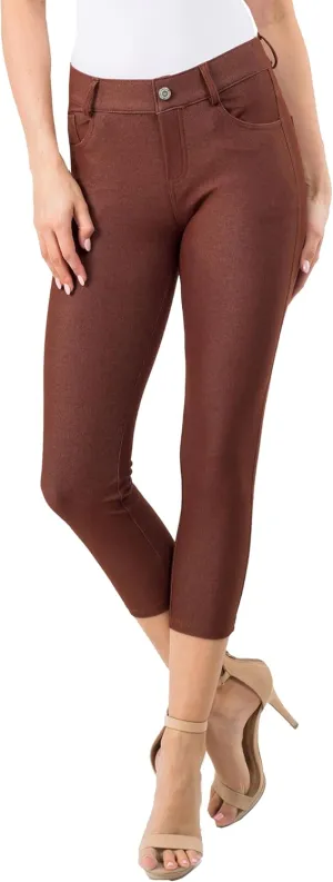 ICONOFLASH Women's 5 Pocket Capri Jeggings True to Size Pull On Skinny Stretch Colored Jean Leggings (Small to Plus 3X Large)