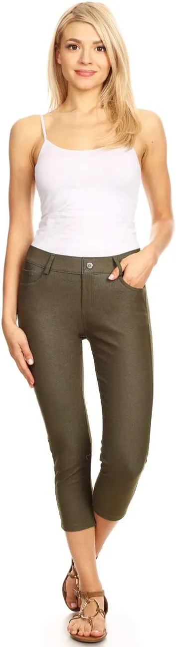 ICONOFLASH Women's 5 Pocket Capri Jeggings True to Size Pull On Skinny Stretch Colored Jean Leggings (Small to Plus 3X Large)