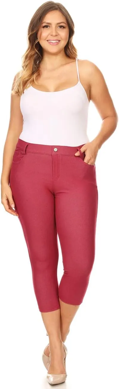 ICONOFLASH Women's 5 Pocket Capri Jeggings True to Size Pull On Skinny Stretch Colored Jean Leggings (Small to Plus 3X Large)