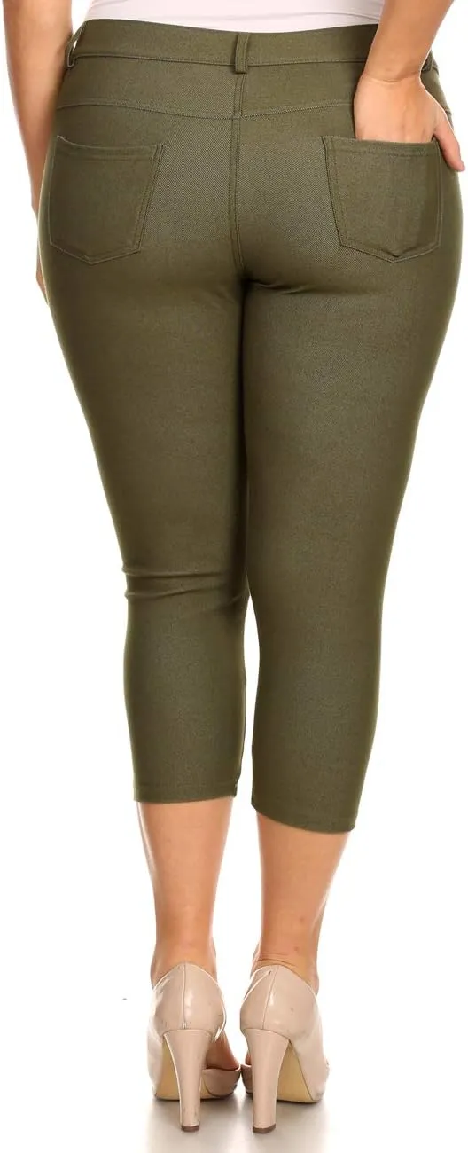 ICONOFLASH Women's 5 Pocket Capri Jeggings True to Size Pull On Skinny Stretch Colored Jean Leggings (Small to Plus 3X Large)