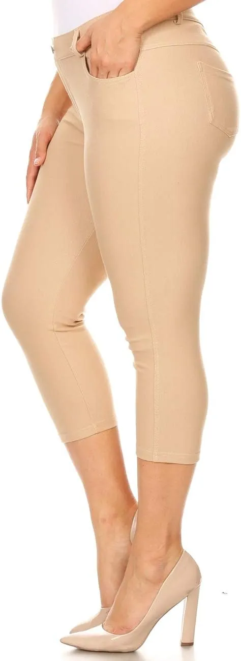 ICONOFLASH Women's 5 Pocket Capri Jeggings True to Size Pull On Skinny Stretch Colored Jean Leggings (Small to Plus 3X Large)