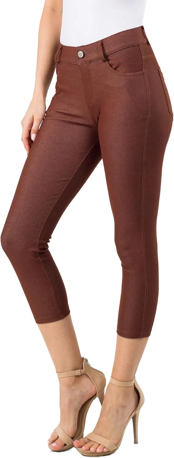 ICONOFLASH Women's 5 Pocket Capri Jeggings True to Size Pull On Skinny Stretch Colored Jean Leggings (Small to Plus 3X Large)