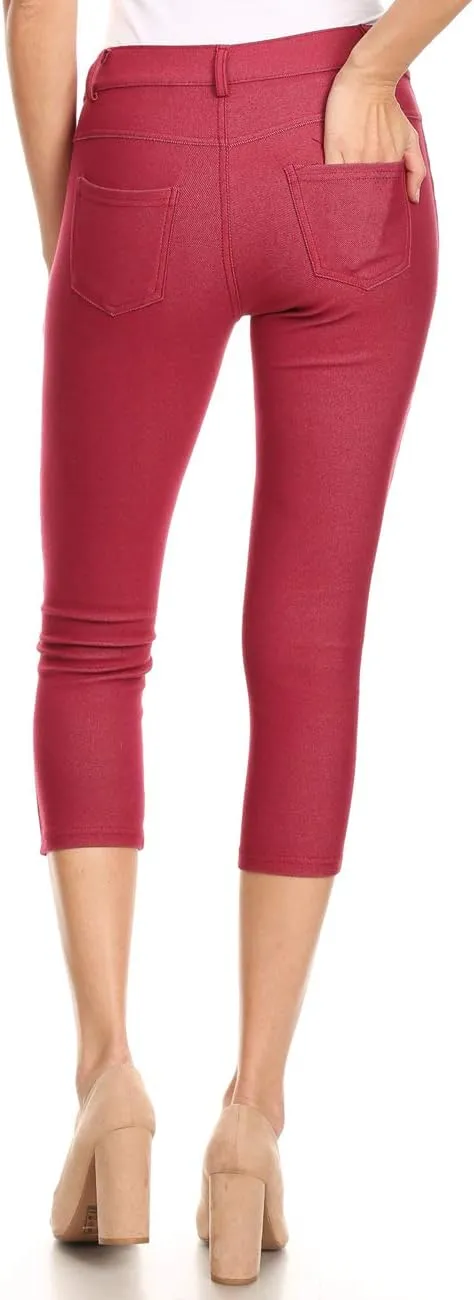 ICONOFLASH Women's 5 Pocket Capri Jeggings True to Size Pull On Skinny Stretch Colored Jean Leggings (Small to Plus 3X Large)
