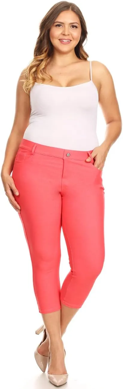 ICONOFLASH Women's 5 Pocket Capri Jeggings True to Size Pull On Skinny Stretch Colored Jean Leggings (Small to Plus 3X Large)