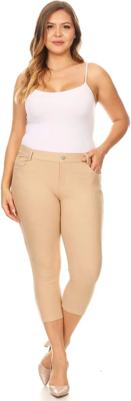 ICONOFLASH Women's 5 Pocket Capri Jeggings True to Size Pull On Skinny Stretch Colored Jean Leggings (Small to Plus 3X Large)