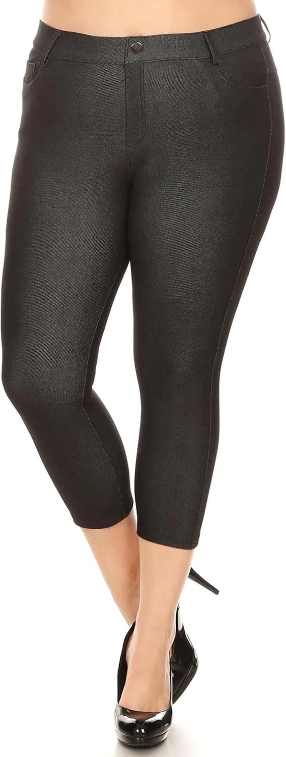 ICONOFLASH Women's 5 Pocket Capri Jeggings True to Size Pull On Skinny Stretch Colored Jean Leggings (Small to Plus 3X Large)