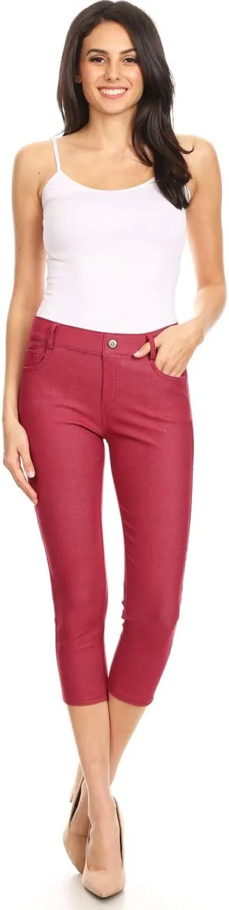 ICONOFLASH Women's 5 Pocket Capri Jeggings True to Size Pull On Skinny Stretch Colored Jean Leggings (Small to Plus 3X Large)