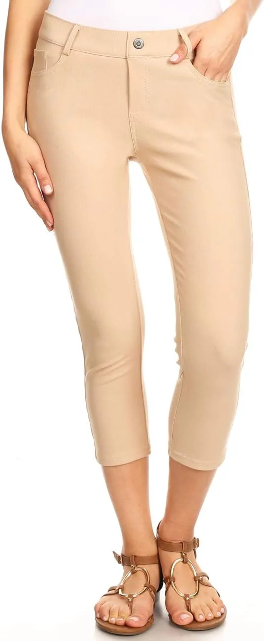 ICONOFLASH Women's 5 Pocket Capri Jeggings True to Size Pull On Skinny Stretch Colored Jean Leggings (Small to Plus 3X Large)