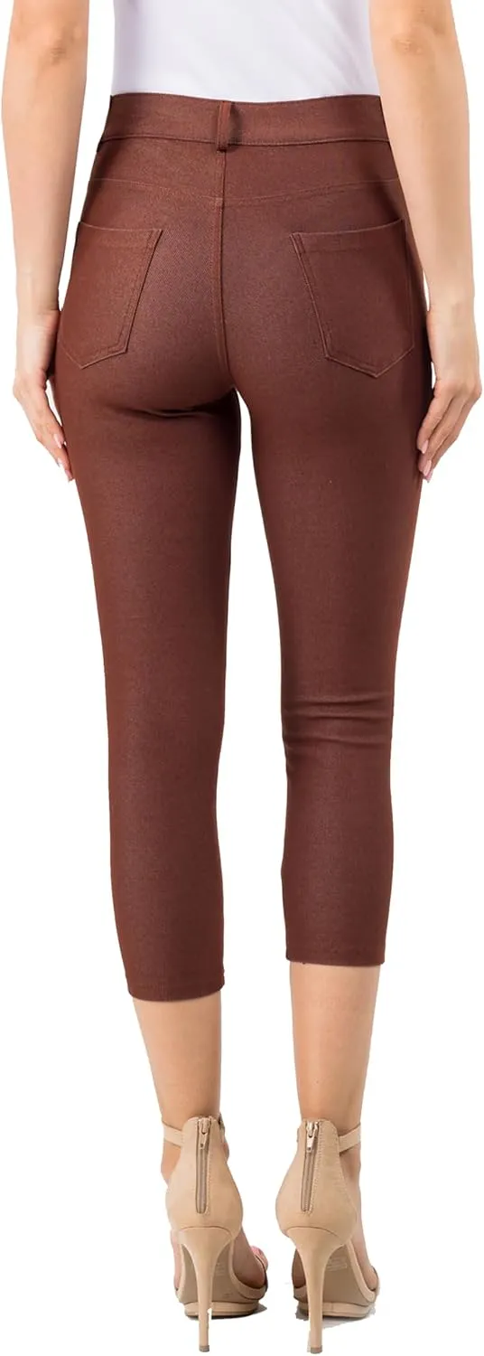 ICONOFLASH Women's 5 Pocket Capri Jeggings True to Size Pull On Skinny Stretch Colored Jean Leggings (Small to Plus 3X Large)