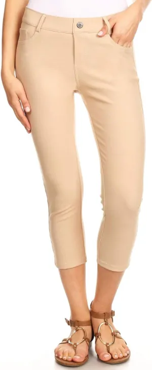 ICONOFLASH Women's 5 Pocket Capri Jeggings True to Size Pull On Skinny Stretch Colored Jean Leggings (Small to Plus 3X Large)