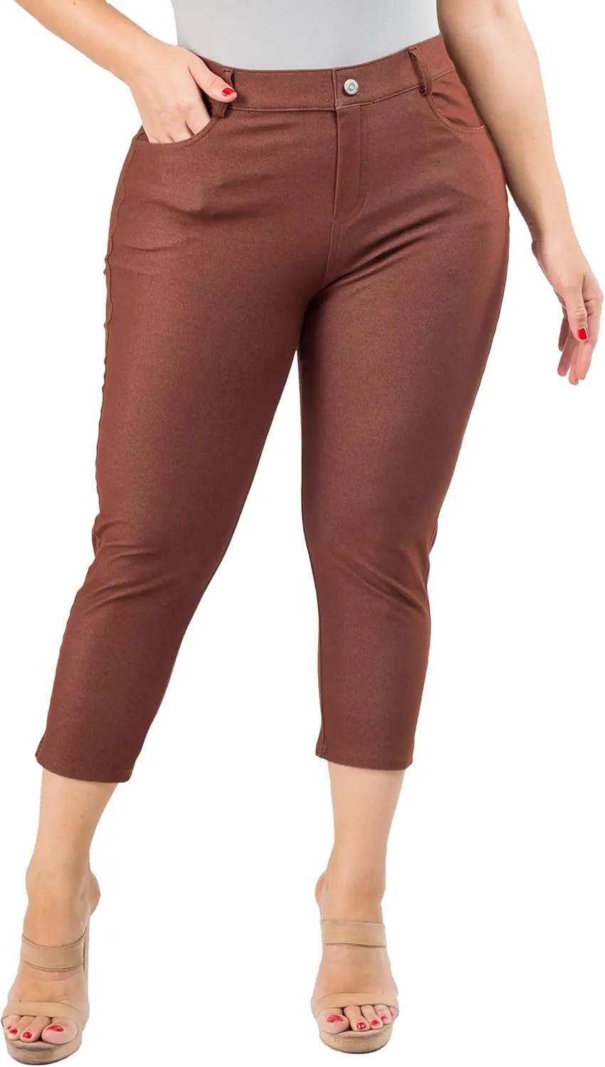 ICONOFLASH Women's 5 Pocket Capri Jeggings True to Size Pull On Skinny Stretch Colored Jean Leggings (Small to Plus 3X Large)
