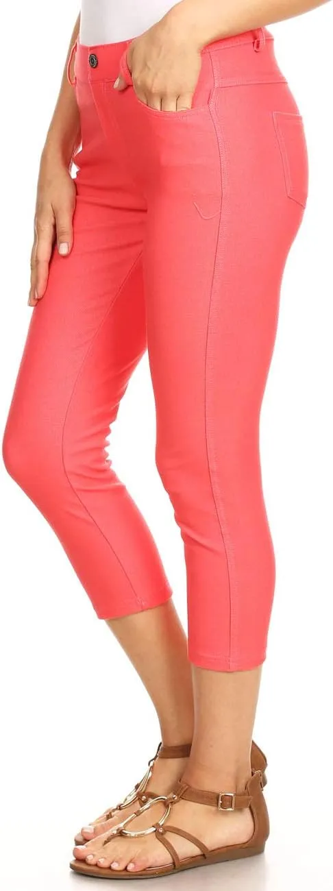 ICONOFLASH Women's 5 Pocket Capri Jeggings True to Size Pull On Skinny Stretch Colored Jean Leggings (Small to Plus 3X Large)