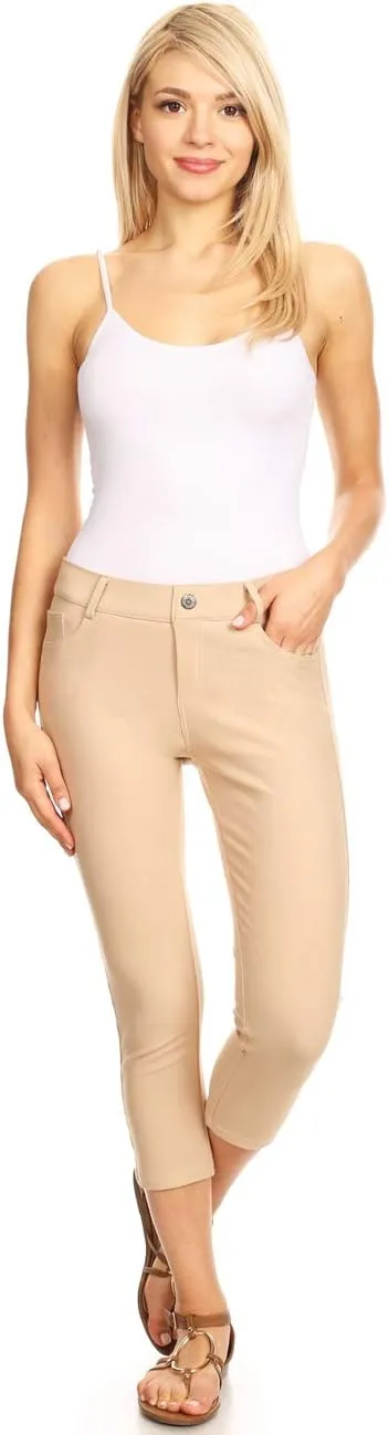 ICONOFLASH Women's 5 Pocket Capri Jeggings True to Size Pull On Skinny Stretch Colored Jean Leggings (Small to Plus 3X Large)