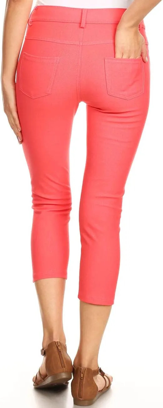 ICONOFLASH Women's 5 Pocket Capri Jeggings True to Size Pull On Skinny Stretch Colored Jean Leggings (Small to Plus 3X Large)