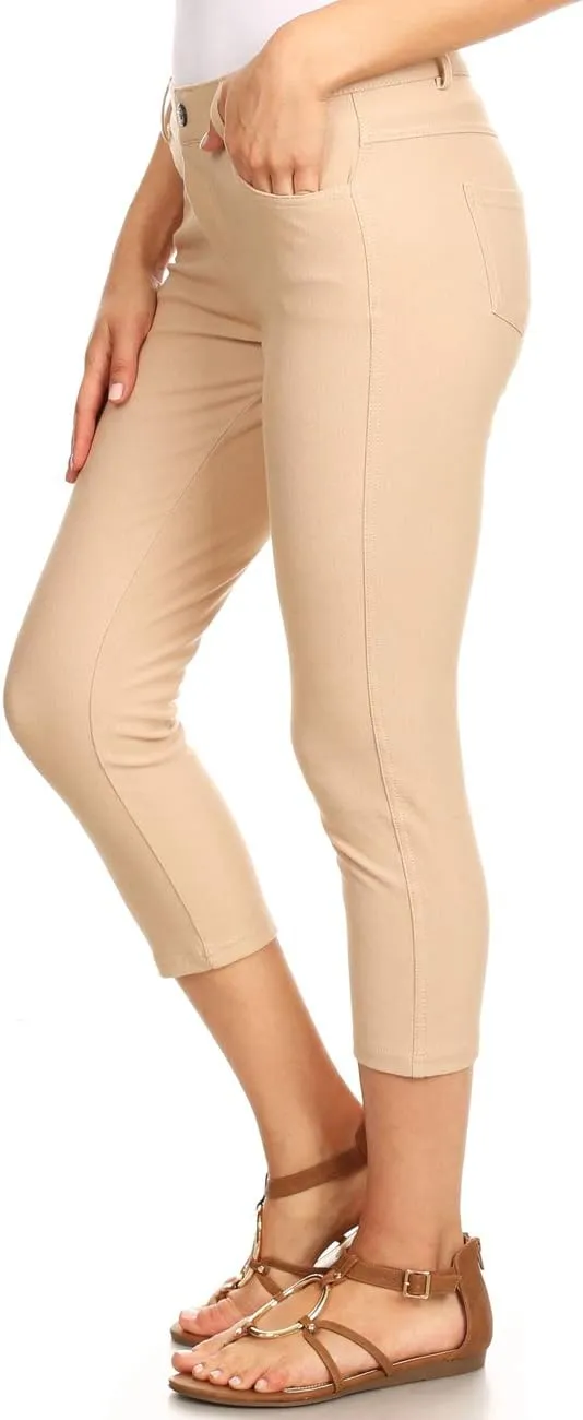 ICONOFLASH Women's 5 Pocket Capri Jeggings True to Size Pull On Skinny Stretch Colored Jean Leggings (Small to Plus 3X Large)