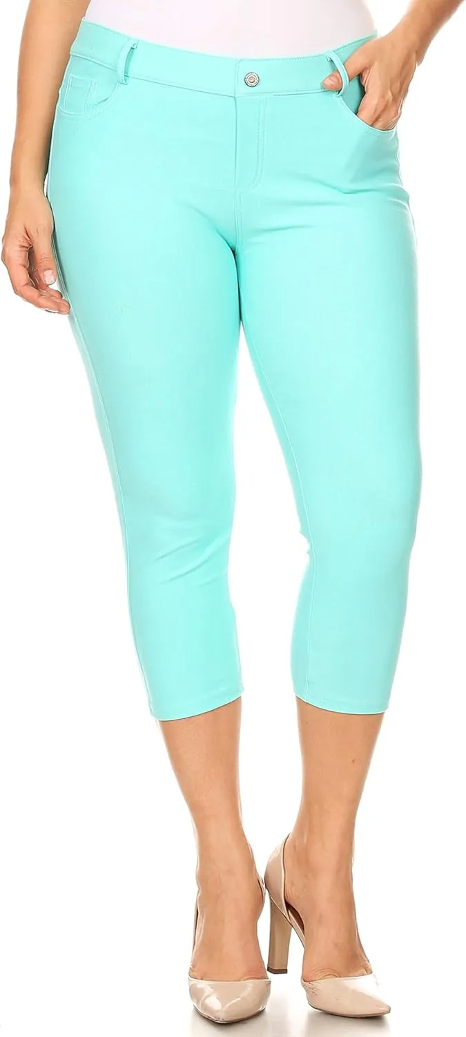 ICONOFLASH Women's 5 Pocket Capri Jeggings True to Size Pull On Skinny Stretch Colored Jean Leggings (Small to Plus 3X Large)