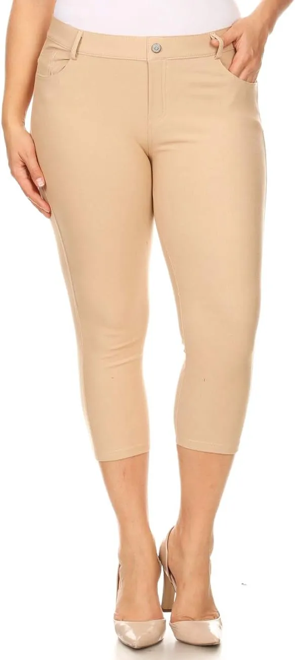 ICONOFLASH Women's 5 Pocket Capri Jeggings True to Size Pull On Skinny Stretch Colored Jean Leggings (Small to Plus 3X Large)