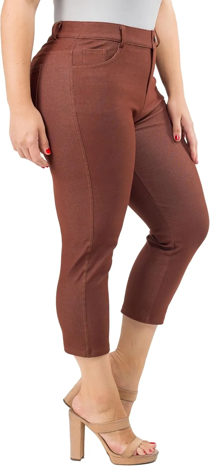 ICONOFLASH Women's 5 Pocket Capri Jeggings True to Size Pull On Skinny Stretch Colored Jean Leggings (Small to Plus 3X Large)