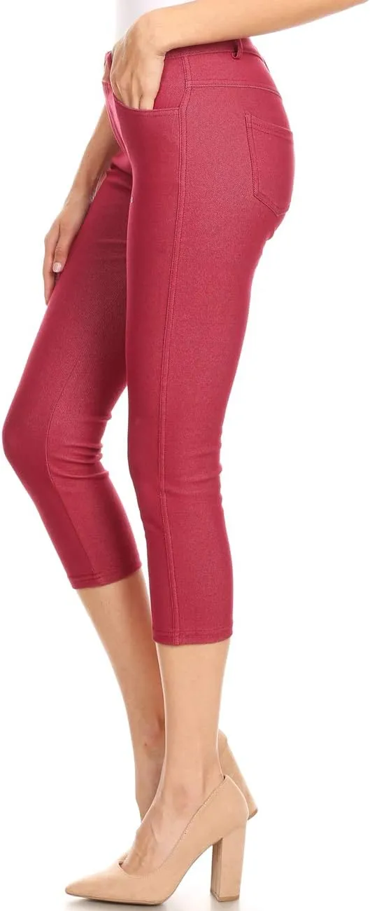 ICONOFLASH Women's 5 Pocket Capri Jeggings True to Size Pull On Skinny Stretch Colored Jean Leggings (Small to Plus 3X Large)