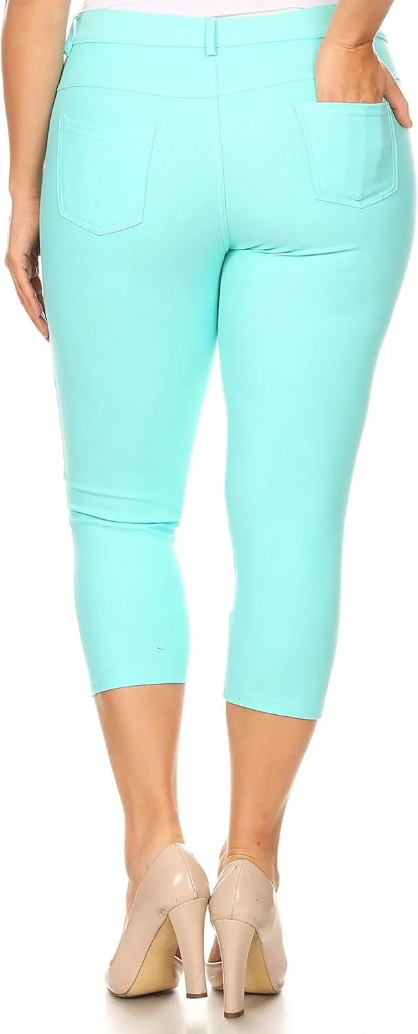 ICONOFLASH Women's 5 Pocket Capri Jeggings True to Size Pull On Skinny Stretch Colored Jean Leggings (Small to Plus 3X Large)