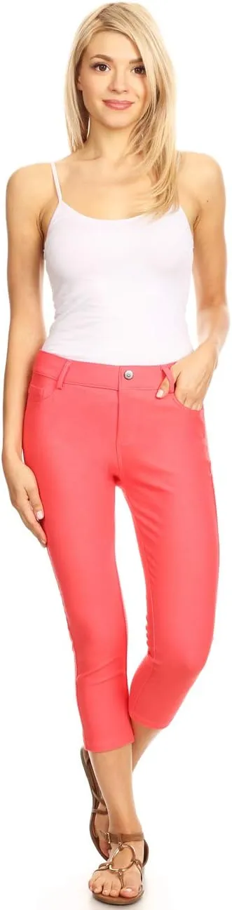 ICONOFLASH Women's 5 Pocket Capri Jeggings True to Size Pull On Skinny Stretch Colored Jean Leggings (Small to Plus 3X Large)