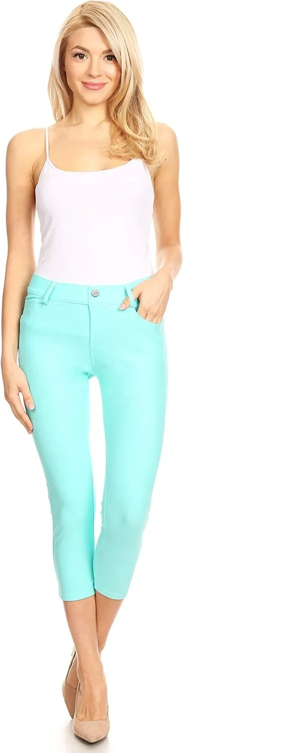 ICONOFLASH Women's 5 Pocket Capri Jeggings True to Size Pull On Skinny Stretch Colored Jean Leggings (Small to Plus 3X Large)