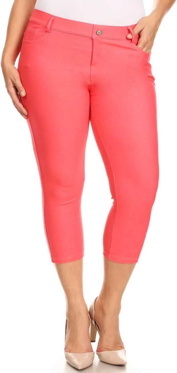 ICONOFLASH Women's 5 Pocket Capri Jeggings True to Size Pull On Skinny Stretch Colored Jean Leggings (Small to Plus 3X Large)
